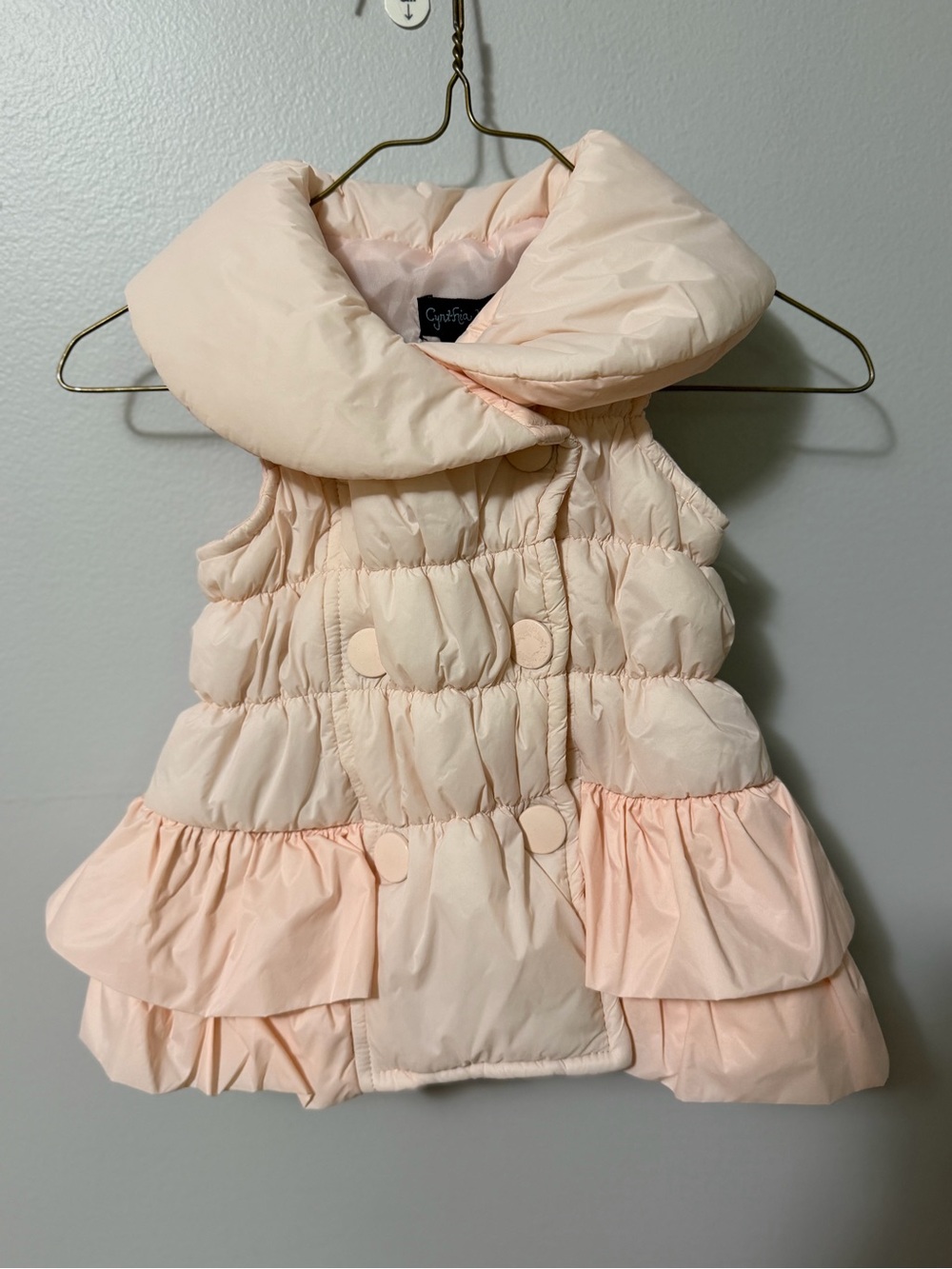 Cynthia Rowley Girls Blush Pink Puffer Vest Peplum Ruffle 18 Months
